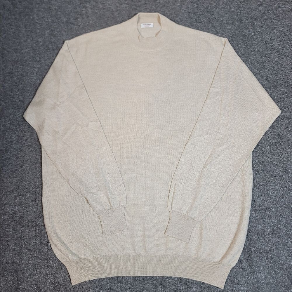 Vtg Gran Sasso Mens Golf Sweater Size 2XL Beige Wool Pullover Mock Neck